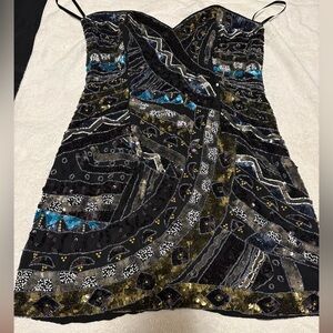 French Connection Black and Gold Sequin Mini Dress